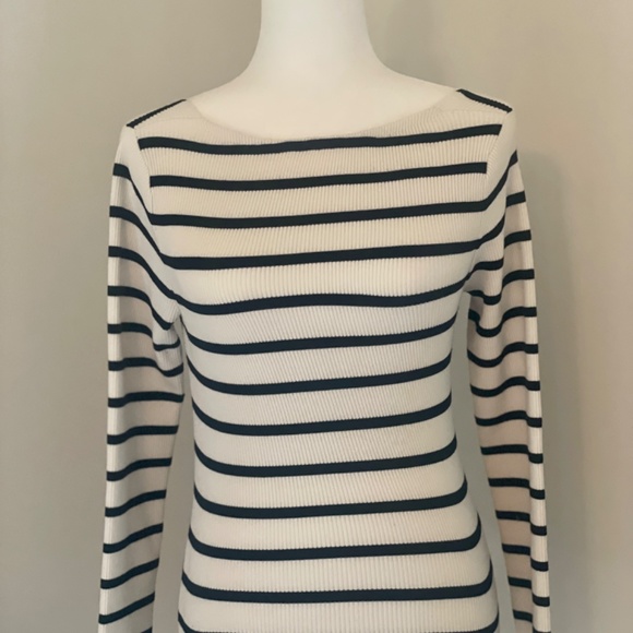 Theory boat/bateau neck fitted sweater with deep V back - Picture 5 of 8